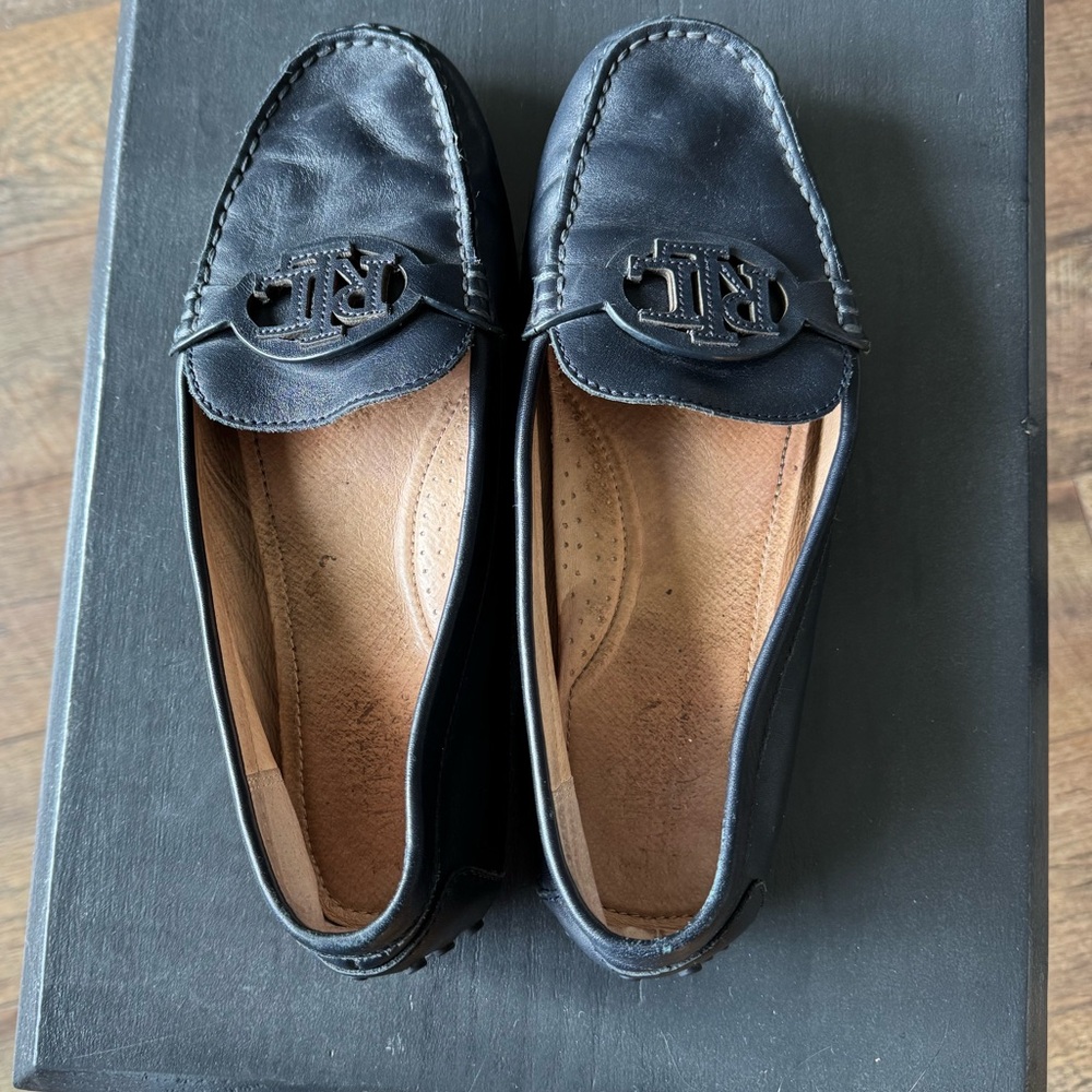 Ralph Lauren Navy Blue Leather Drivers